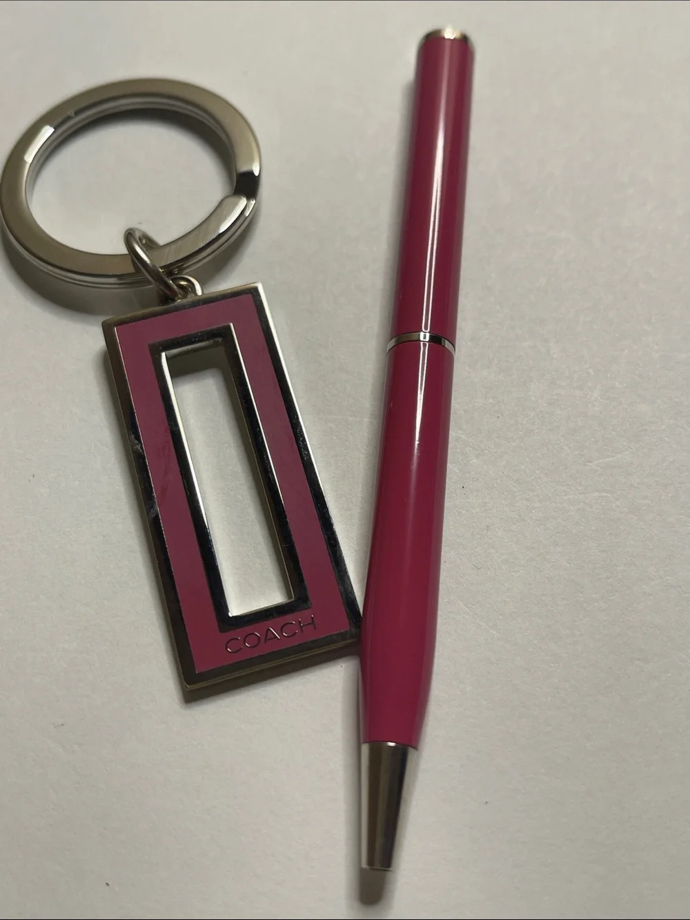 Coach Pink Keychain and Matching Pink Coach Pen Set